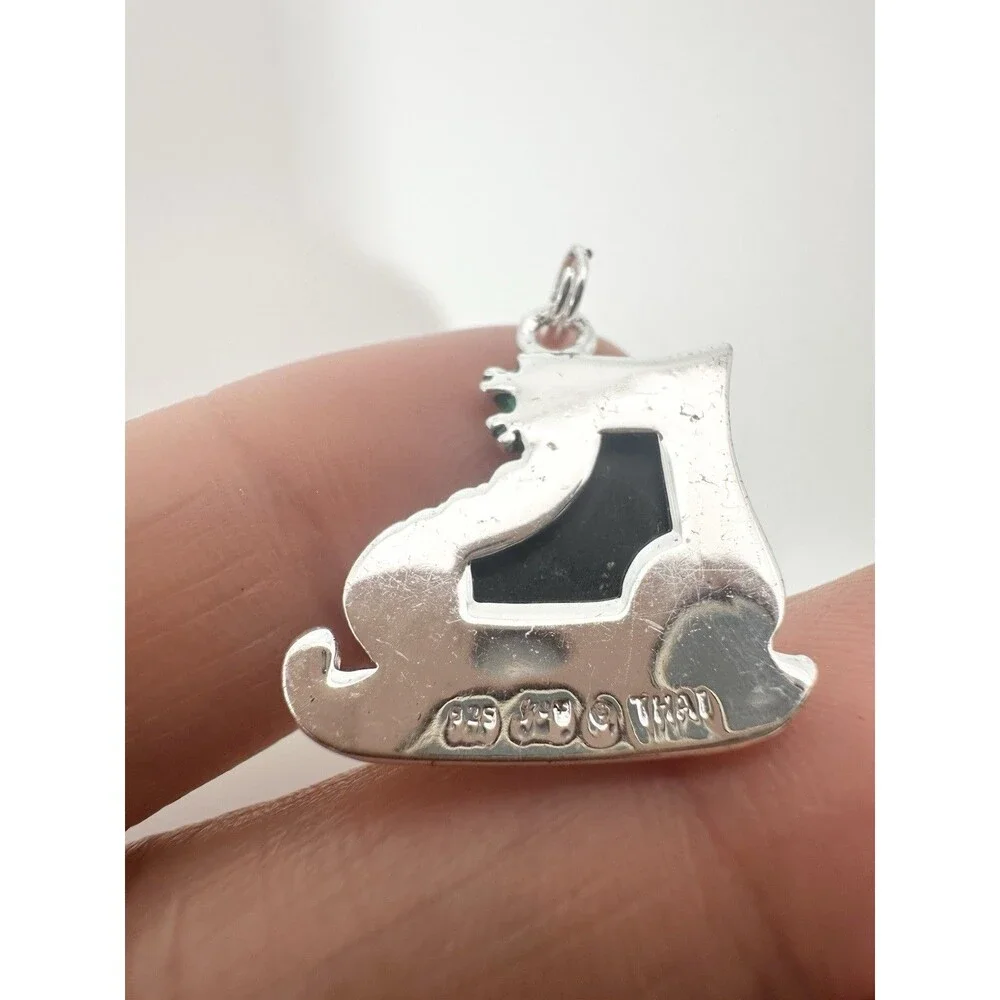Vintage Sterling Silver Ice Skate Charm/Pendant Black Onyx
